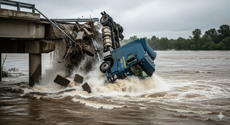 truck falling into water
