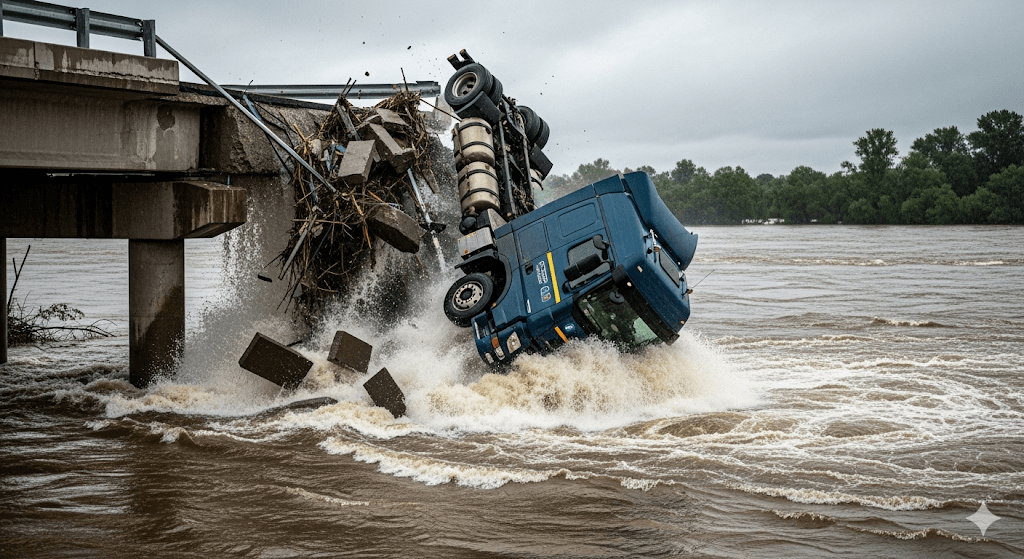 truck falling into water