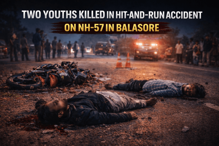 Hit-and-run accident site on NH-57 near Nampo Chhak in Balasore where two youths lost their lives