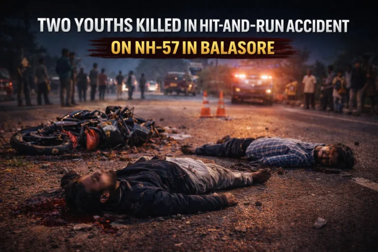 Hit-and-run accident site on NH-57 near Nampo Chhak in Balasore where two youths lost their lives