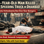 Road accident in Dhanbad where a speeding truck killed a 24-year-old biker near Bansgora