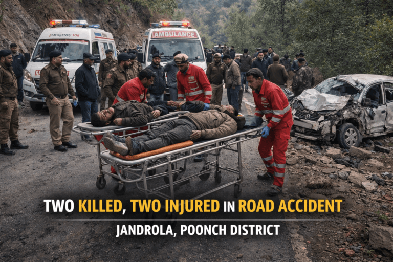 Road accident scene at Jandrola in Sathra Mandi area of Poonch district where two people lost their lives