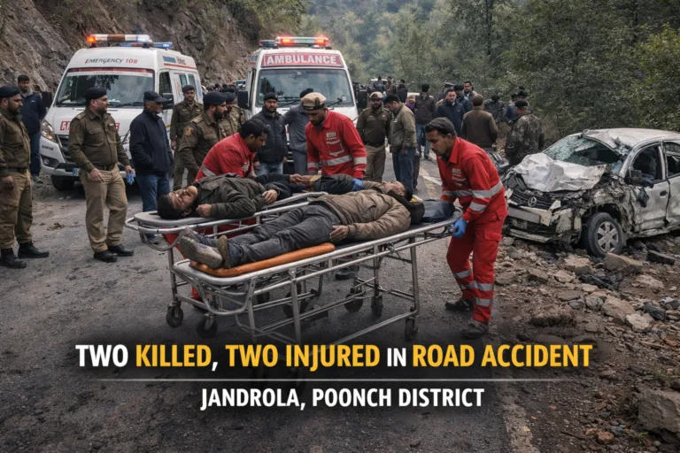 Road accident scene at Jandrola in Sathra Mandi area of Poonch district where two people lost their lives