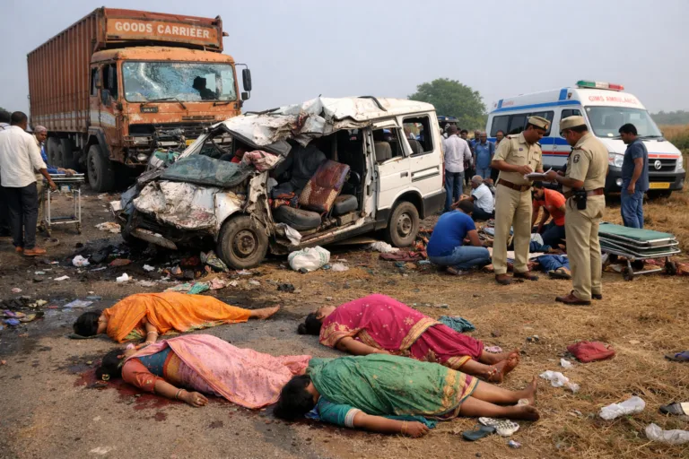 Accident site in Gadag district where a lorry collided with a vehicle carrying women farmers, killing three and injuring several others If you want, I can also add subhea